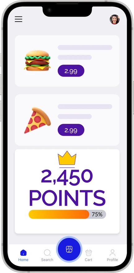 Valus Loyalty app showing a 2,450-point balance and member rewards