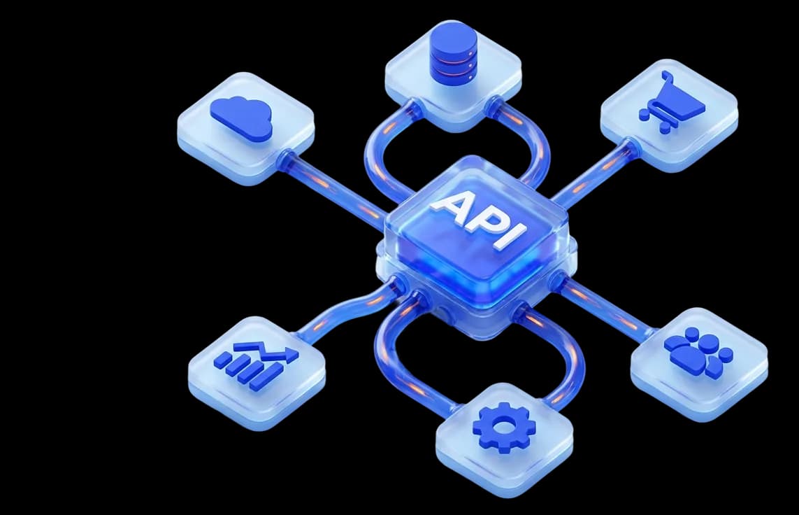 API hub connecting cloud, commerce, analytics, customer and settings services