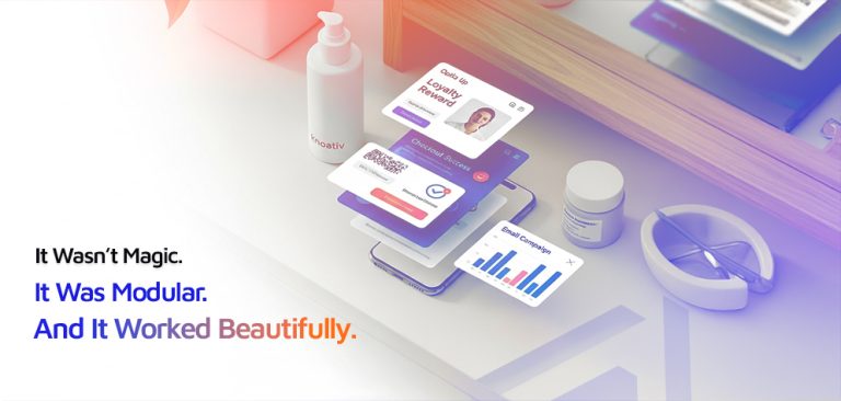 Modular retail strategy for D2C beauty—visual of loyalty, insights, and campaign flow