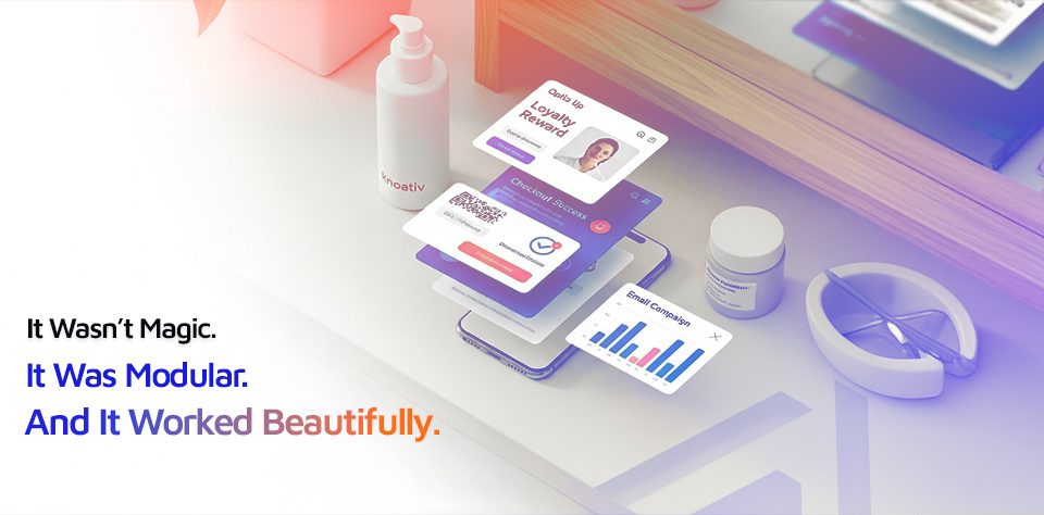 Modular retail strategy for D2C beauty—visual of loyalty, insights, and campaign flow