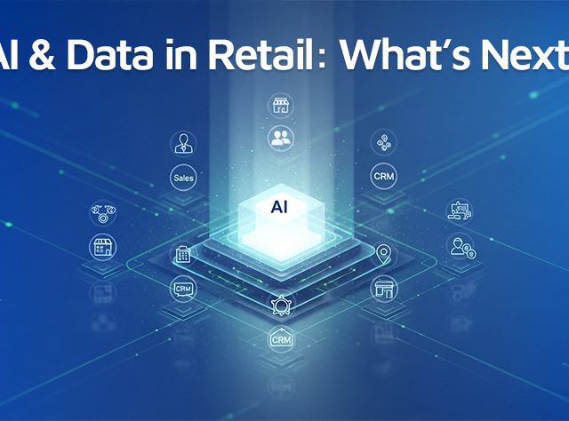 AI in retail data network with futuristic processing core
