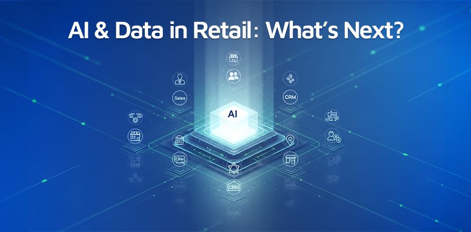 AI in retail data network with futuristic processing core