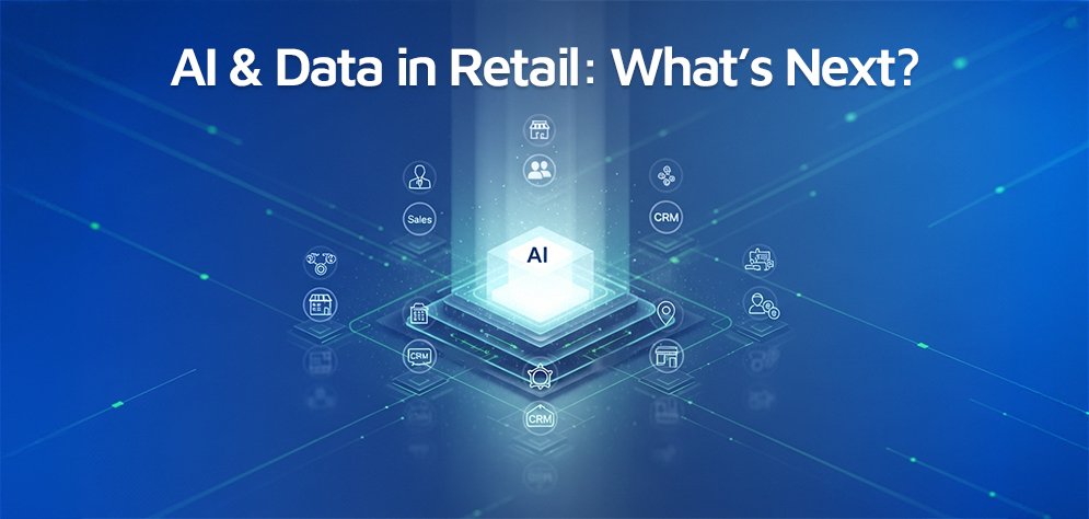 AI in retail data network with futuristic processing core