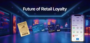 Retail loyalty strategy visual with digital rewards and mobile interface