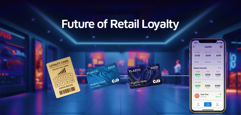 Retail loyalty strategy visual with digital rewards and mobile interface