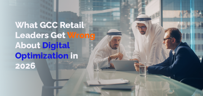 GCC retail leaders discussing digital optimization strategy in boardroom meeting 2026