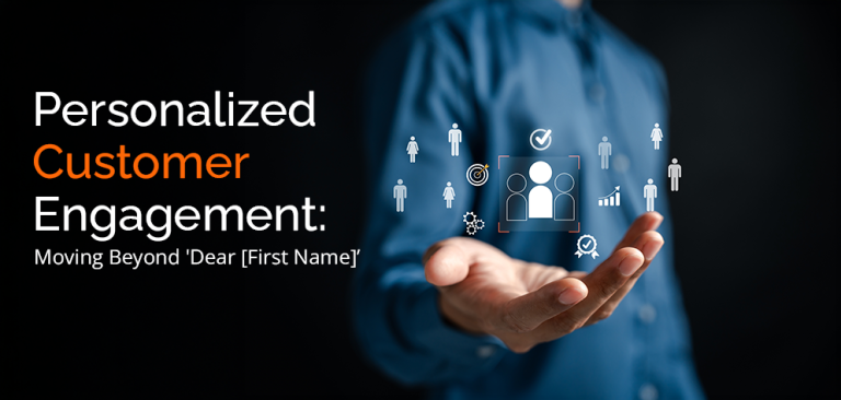 Professional holding holographic customer engagement icons representing personalized customer engagement beyond basic name insertion