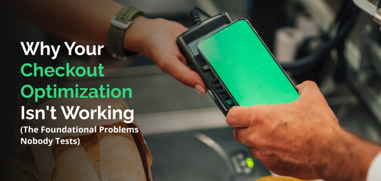 Customer tapping smartphone on payment terminal at checkout showing why checkout optimization and conversion fails when foundational problems go untested