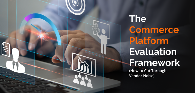 Digital professional evaluating commerce platform performance metrics on dashboard showing how to cut through vendor noise with the right evaluation framework