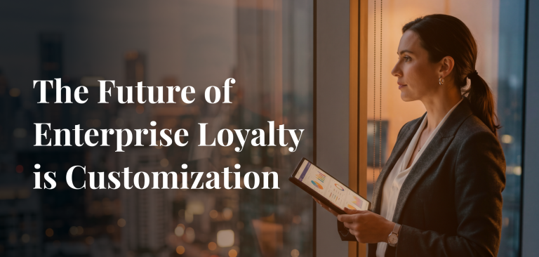 Enterprise retail leader reviewing customized loyalty program analytics on tablet